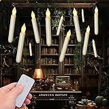 Homemory LED Batteries Operated Taper Candles with Remote, Flickering Light Flameless Taper Window Candle, Set of 12 Warm Yellow Fake Candles for Halloween, Church, Party