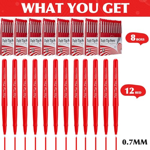 MotiMind 96 Pcs Red Felt Tip Pens 0.7mm Medium Point Pens Bulk, Felt Tip Markers for Journaling, Writing, Note Taking, Planner, Ideal for Office School Art Supplies Gift - Image 2