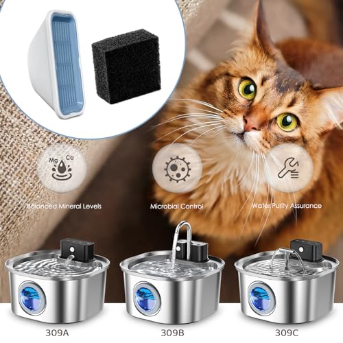 20 Pack Replacement Cat Water Fountain Filters for 108oz/3.2L Stainless Steel Pet Water Fountain 309A/309B/309C, 10 Filters and 10 Pre-Filter Sponges by LUBERDUSH - Image 5