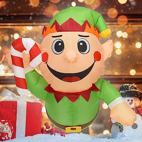 DearSun 3.0FT Christmas Inflatable Elf Boy with Build-in LED Lights