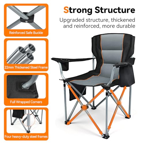 Camping Chairs, 2 Pack Oversized Heavy Duty Fully Padded Outdoor Folding Chairs with Cup Holder, Cooler Bag and Side Pocket, Support 400 LBS, Carry Bag Included, Versatile for Sports,Outdoors & Lawns - view 2