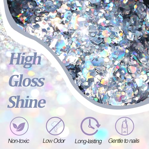 SUTOZMIWE Glitter Gel Nail Polish Set, 9 Colors Glitter Sequins Nail Gel Holographic Laser Effect Sparkle Shimmer 3D Gels Nail Polish Soak Off Curing Need Home Salon DIY Manicure Nail Art Design