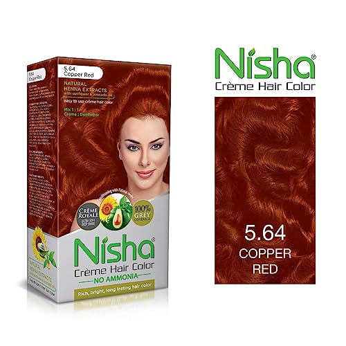 Image of Nisha Creme Hair Color Cream Copper Red, 150g, Long Lasting Hair Dye for Grey Coverage, Rich Color & Shine, For Men & Women, Pack of 1