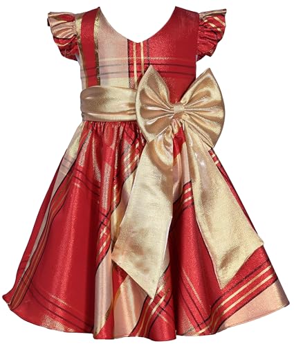 Bonnie Jean Girls 2T-16 Metallic Plaid Taffeta Christmas Bow Dress