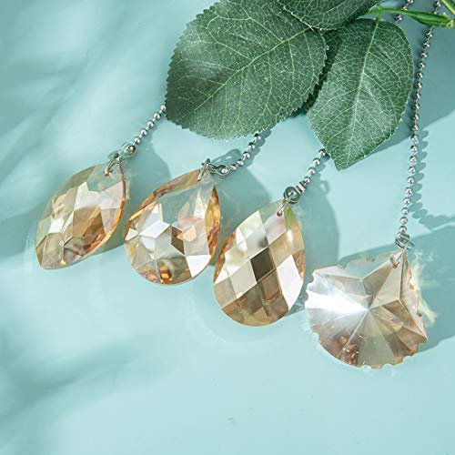 Image of Set of 4 Crystal Champagne Prism Drop Ceiling Fan Pull Chain Extender Decorative Switch