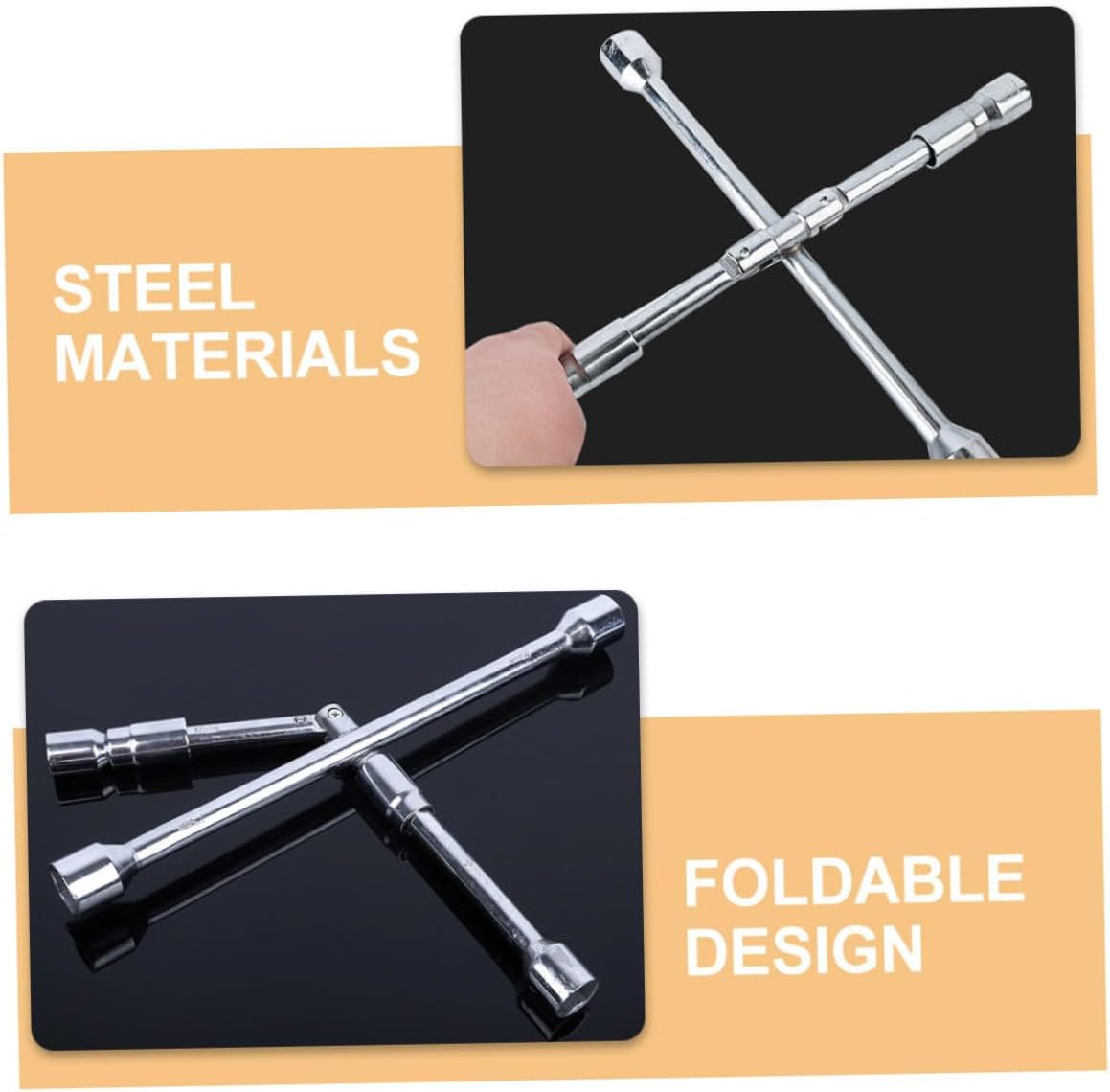 Compact Sturdy Car Spanner 4 Way Lug Wrench for Wheel Nut Removal Universal Tire Wrench for Cars Suvs Trucks