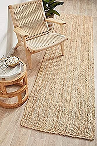 Image of Jute Braided Natural Rug Hand Woven & Reversible for Living Room Kitchen Entryway Rug, Jute Burlap Braided Rug, Farmhouse Rag Rug, Rustic Rug (2x8 feet Rug /Carpet), multe