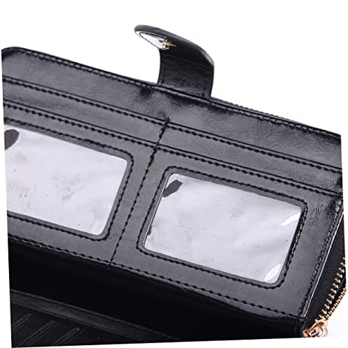 GALPADA 1pc Women Zipper Handbag Wallet Pu Leather Purse for Travel Credit Card Holder Black for Home Outdoor Use2