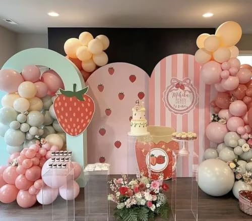 KONPON Pink Stripes Arch Stretchy Covers for Birthday Party Decoration Strawberry Theme Arched Stand Cover Baby Shower Favors Props(Only Cover) by KONPON - Used condition - Image 3