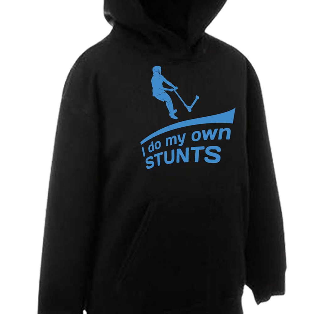 Davesdisco Boys Black I Do My Own Stunts, Push Kick Stunt Scooter, Extreme Sports, Childrens Kids Girls Hoody Hoodie, 12