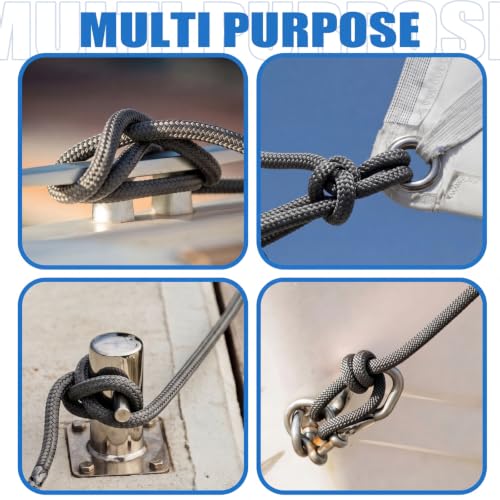 Chunm Boat Anchor Rope Anchor Line 3/8 Inch 200 ft Solid Braid MFP Boat Rope with Stainless Steel Thimble and Shackle, Marine Line, Marine Accessories (Grey) by Chunm - Used condition - Image 3