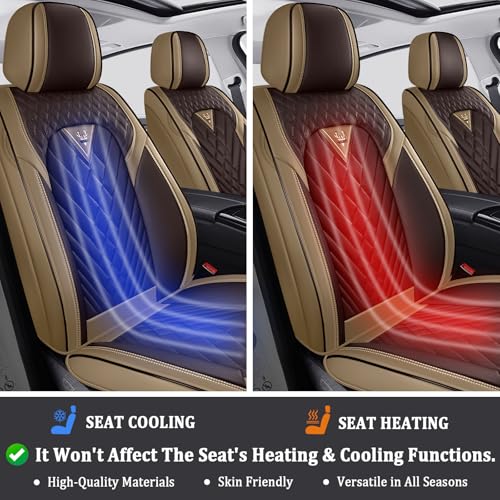 Image of Car Seat Covers Front Seats for Kia Telluride 2020-2026, Anti-Slip Full Coverage Car Seat Covers, Waterproof Nappa Leather Car Seat Cover Sets(2 Seats /Brown Coffee)