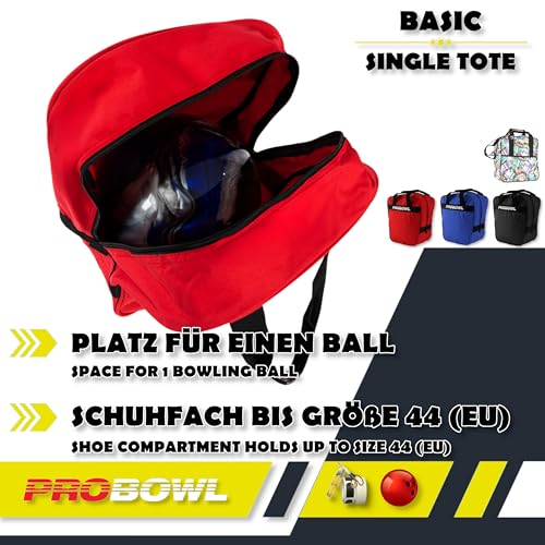 1 Ball Bowling Tasche – Pro Bowl Basic Single Tote – Bowlingbag für Ball Schuhe – Tragbar Schmal – Gepolsterter Ballteller – Leichte Bowlingtasche mit Tragegriffe – Tasche Herren Frauen Kinder - Rot