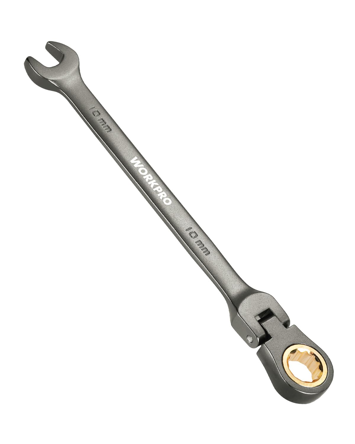 10 mm Flex-Head Ratcheting Combination Wrench, Cr-V Constructed, Nickel Plating, 72-Teeth, 12 Point Design, Metric