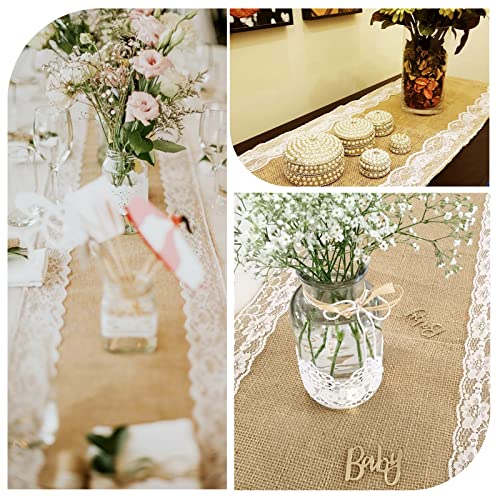 10 Pack Burlap Table Runner 12X108 Inch Long White Lace Table Runner Rustic Country Wedding Decor Vintage Romantic Table Cloth Party Favors For Wedding Thanksgiving Party Table Decor(Bilateral Lace) #TOP4
