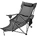 Ukiki Chaise De Camping Pliante avec Repose-Pieds Chaise Longue en Résille avec Porte-Tasse Sac De Rangement pour Camping Pêche Et Activités De Plein Air (Gris)