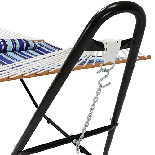 Sunnydaze Double Quilted Fabric Hammock With Universal Steel Stand - 450-Pound Capacity - Black Stand - Catalina Beach #TOP4