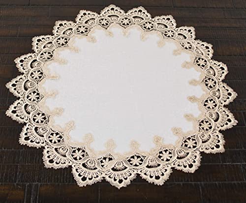 Gold European Lace And Antique Jacquard Fabric Round Doily, Table Topper, Table Centerpiece (23 Inch Round) #TOP3
