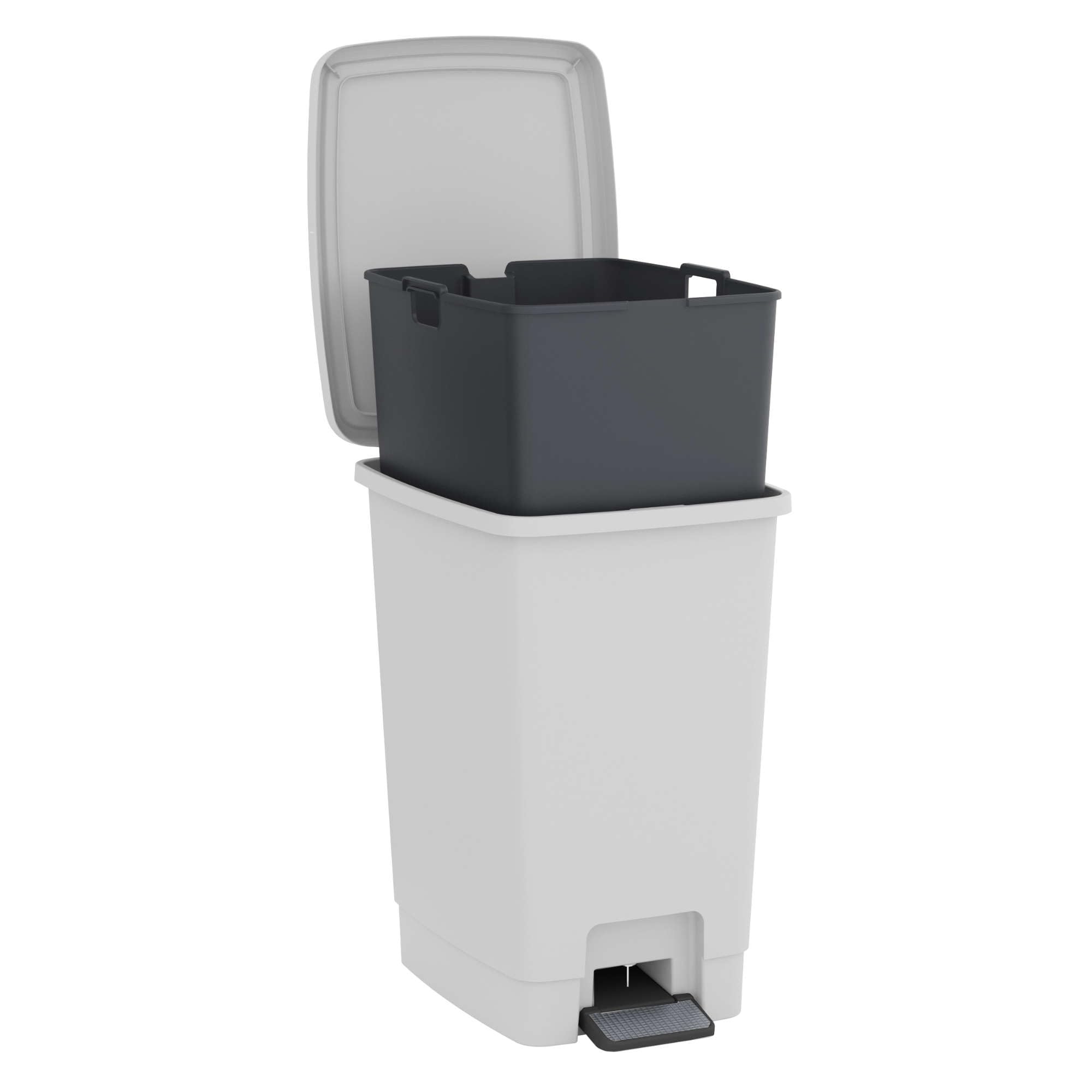 SUNDIS Bucket Bin kosz na pedały 30 l, wyjmowany, prostokątny, z tworzywa sztucznego pochodzącego z recyklingu, biały, do kuchni, biura, pralni, warsztatu, łazienki