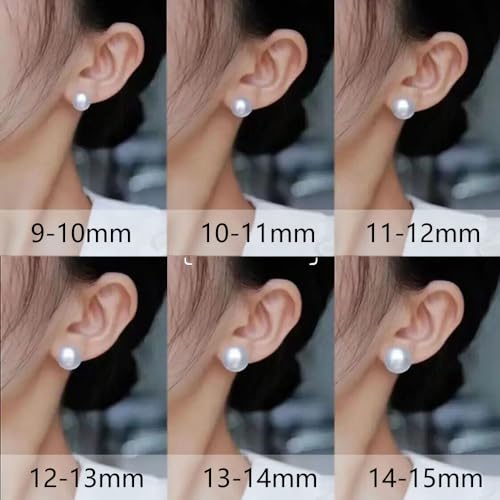 YING LAN 925 Sterling Silver Simulated Shell Pearl Earrings for Women,Classic Round Large Ear Studs4