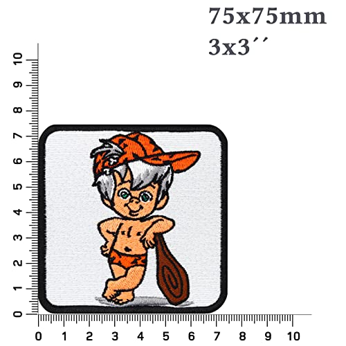 Image of Bam Bam Flint Stone Sew on /Iron on Patch | BAMM BAMM Rubble Flintstones Badge Embroidery | Vintage Cartoon Funny | Upgrade Clothing for All Fabrics | 2.95X2.95 in