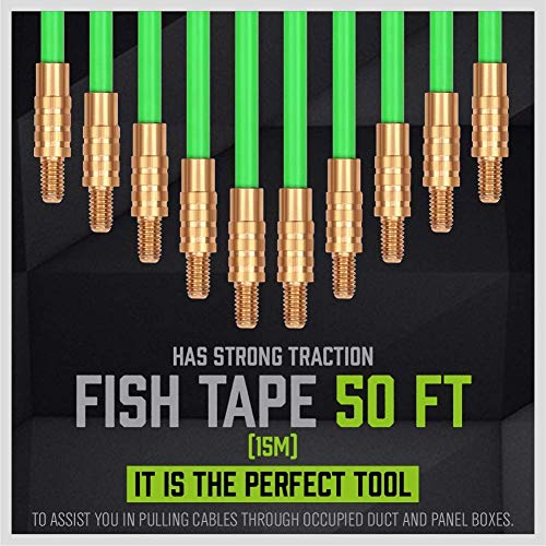 Swanlake 50' Fiberglass Running Wire Cable Coaxial Electrical Fish Tape Pull Push Glow Rods Kit #TOP4