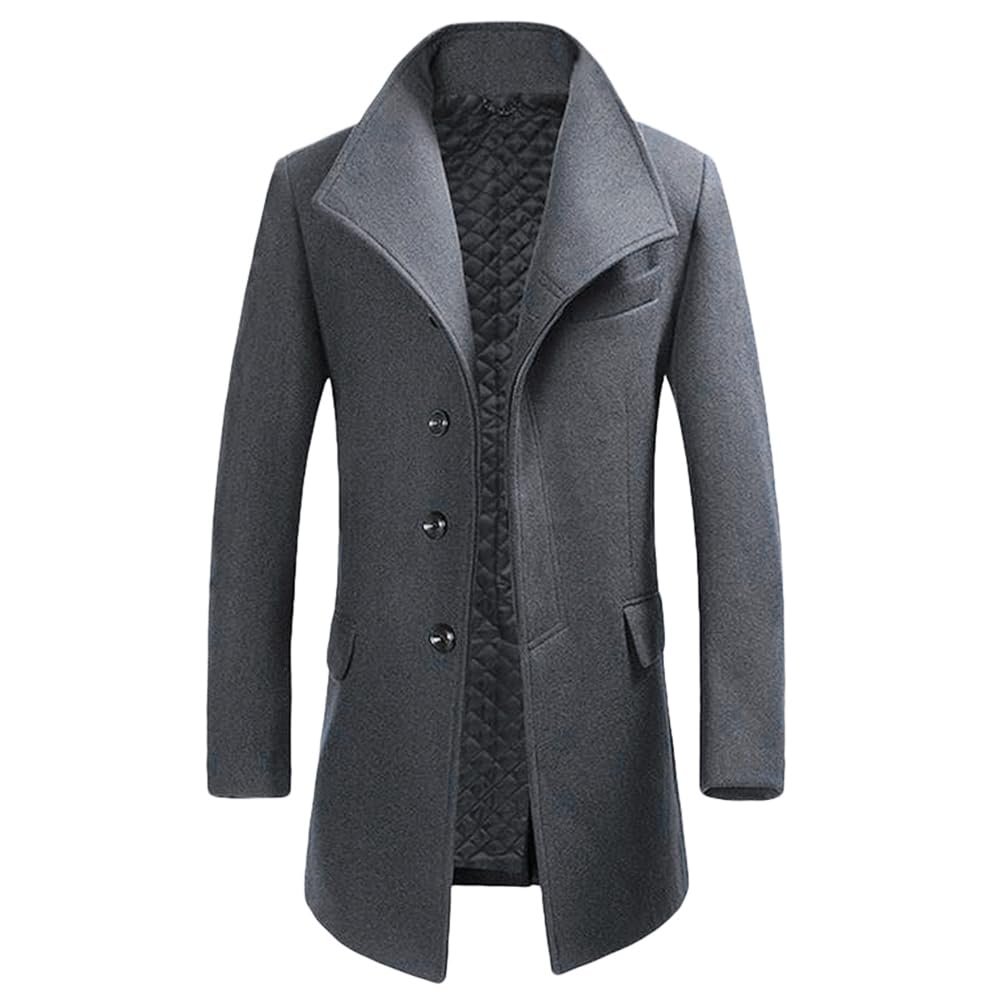 Allthemen Trench da Uomo Colletto alla Coreana Cappotto di Casual Lana Coat Lungo Invernale Cappotto Monopetto