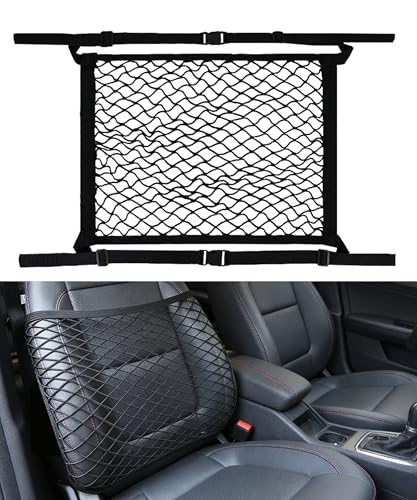 UNLRAE Car Storage Organizer Car Accessories 21.7x21.7 Inch Front Seat Organizer with Nylon Buckle Universal Front Seats Versatile Elastic Storage Mesh Nets Suitable for Motorhomes SUVs and Trucks