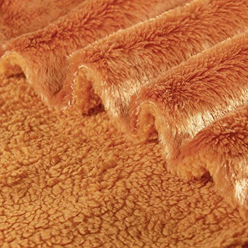 Bytide Plain Faux Fur Plush Throw Blankets With Sherpa Back, Soft Warm Cozy Fluffy Fuzzy Luxury Throw For Couch Sofa Chair Bed Cover, 60 X 80 In, Orange #TOP4