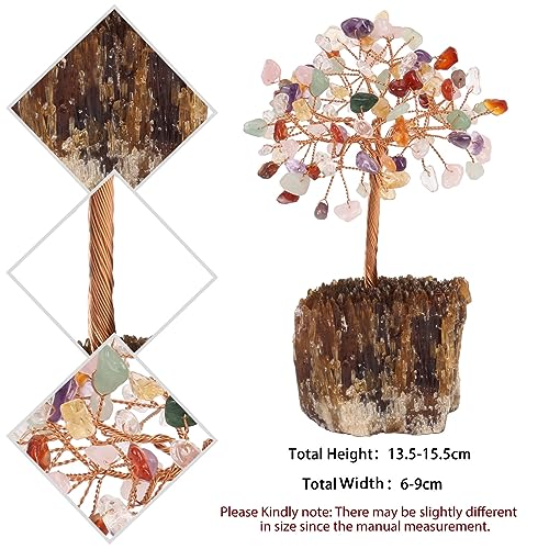 mookaitedecor Natural Chakra Healing Crystal Tree on Amber Calcite Cluster Base Feng Shui Money Tree Ornament for Home Colourful Semi Precious Gemstone Bonsai Tree Raw Crystal Gift Reiki Room Decor - Image 2
