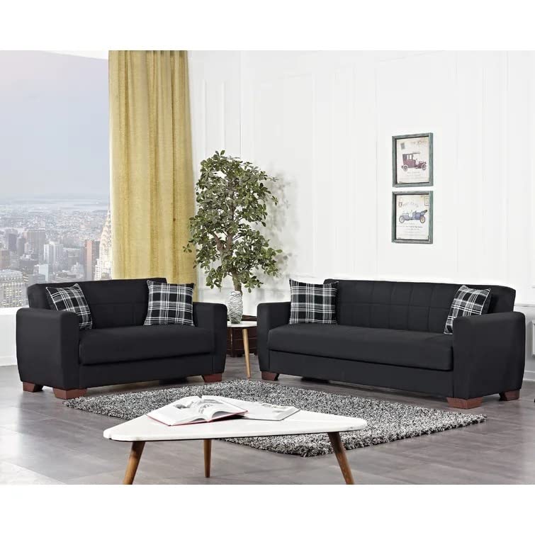 Violet Seater 3+2 Seater Fabric Upholstered Sofa Set for Living Room (Black)-image-9