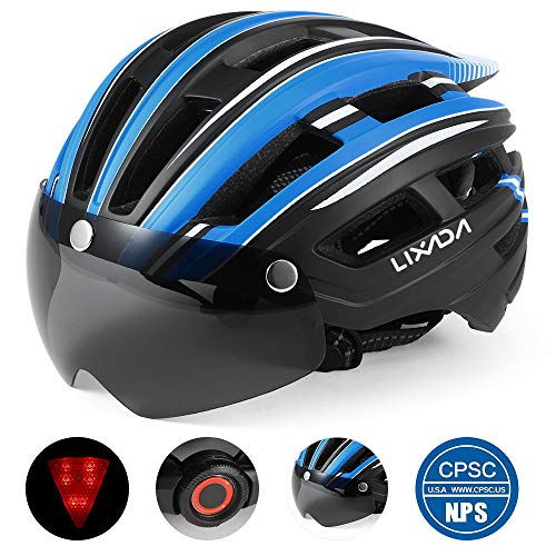 Lixada Adult Bike Helmet with Detachable Magnetic Goggles Visor and LED Back Light,Adjustable