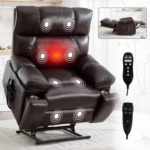 KEIKI Leatheraire Oversized Electric Power Lift Recliner Chair with Heat & Massage, Dual Motor, Infinite Positions, Hidden Cup Holders, Medium-Firm, Heavy Duty Up to 350 lbs, Dark Brown by KEIKI - Used condition - Image 7