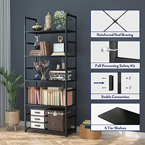 Numenn 5 Tier Bookshelf, Tall Bookcase Shelf Storage Organizer, Modern Book Shelf For Bedroom, Living Room And Home Office, Black #TOP4