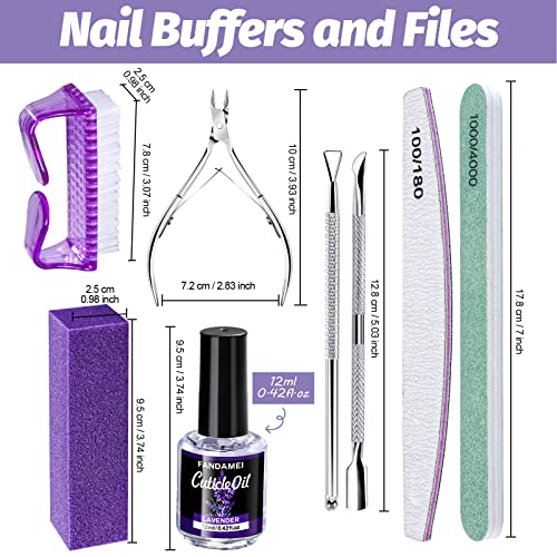 FANDAMEI-Nail-Files-and-Buffers-Nail-Cuticle-Remover-Kit-with-Nail-File-Nail-Buffer-Nail-Buffer-Block-Cuticle-Nipper-Cuticle-Pusher-Cuticle-Peeler-Nail-Cuticle-Oil-Lavender-for-Nail-Care