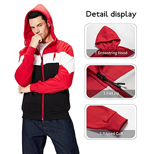 LBL Mens Slim Fit Long Sleeve Zip-up Fleece Hoodie Color Block Sweatshirt with Kangaroo Pocket3