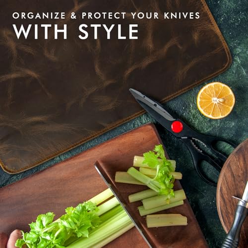 Image of ELIZO Leather Knife Roll Bag Professional Chef Knife Case, Durable Sheath Holder, Cooks & Culinary Tools Carrying Storage, Portable Wrap - 6 Slots