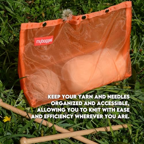 Image of Medium 4 Snaps Mesh Travel Knitting Bag with Snap Opening, Lightweight Nylon Storage Pouch for Yarns, Needles and Accessories (Orange)