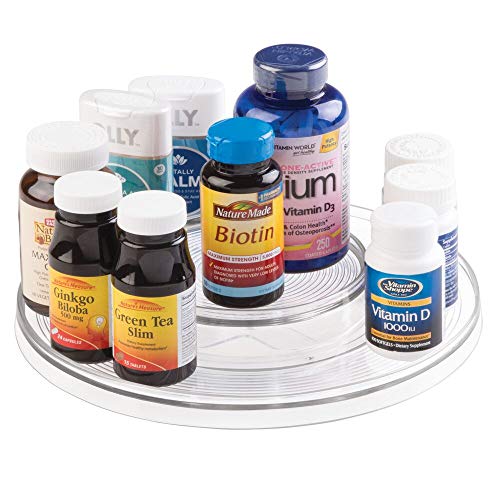 mDesign Spinning 2-Tier Lazy Susan Turntable Storage Bin - Rotating Organizer for Vitamins