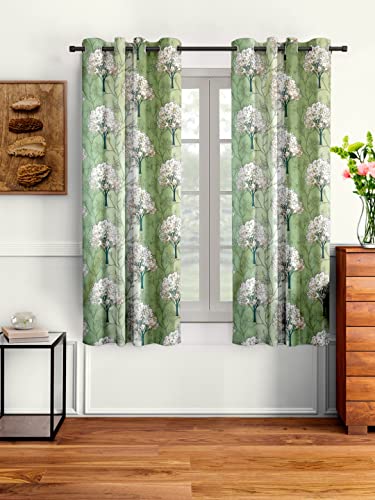 Image of Cortina Floral Window Curtain | Drapes for Home, Bedroom, Guest Rooms, Office Rooms | Balances Room Temperature | Streachable | Polyester | Room-Darkening | Pack of 2 | 5Ft | Green 1
