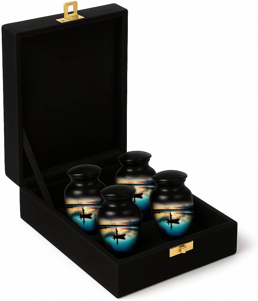 Generic Gone Fishing in Heaven Urns Keepsake for Adult Ashes Male - Burial Urns for Human Ashes - Decorative Urns-Decorative Men Urn Fishing | Urns for Dad, Men, Human Ashes | Set 4 Urn with Bag Box