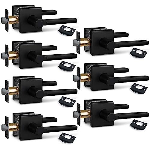 Image of NEWBANG (7Pack Hall /Closet Lever Handle Lock in Aged Matt Black- Door Lock Handle in Matt Black for Passage Door