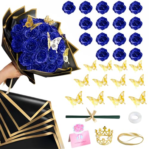 Bouquet de 16 roses artificielles à paillettes composition florale de prestige pour elle