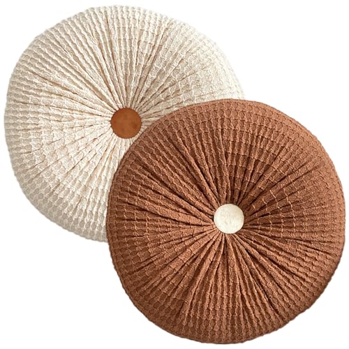 Coussin canapé beige rond plissé 16 pouces oreiller de lit - 8