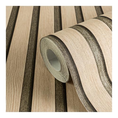 A.S. Création Holzpaneel-Vliestapete – Metallic, Beige – 0,53 x 10,05 m – Ansicht 1