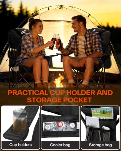 Sportneer Campingstuhl Faltbar Klappstuhl: Klappstuhl Camping bis 160 kg 3 Verstellbar Winkel Camping Stuhl Angelstuhl mit Rückenlehne Kopfstütze und Tragetasche, Faltstuhl Camping Outdoor, Schwarz 5