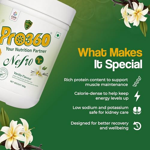 Image of Pro360 Nefro HP Powder - Vanilla Flavour, 400g - High Protein Dialysis Care Nutritional Supplement for Renal Support - Protein Powder with L-Taurine, L-Carnitine & Essential Nutrients (Pack of 2)