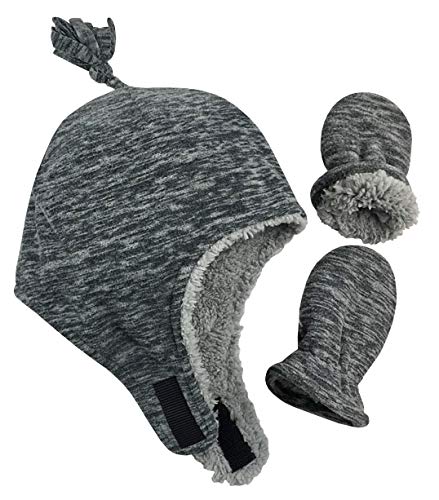 N'Ice Caps Little Boys and Baby Sherpa Lined Warm Fleece Pilot Hat Mitten Set (Grey Variegated Stripes Infant, 6-18 Months) N'Ice Caps Little Boys and Baby Sherpa Lined Warm Fleece Pilot Hat Mitten Set (Grey Variegated Stripes Infant, 6-18 Months)