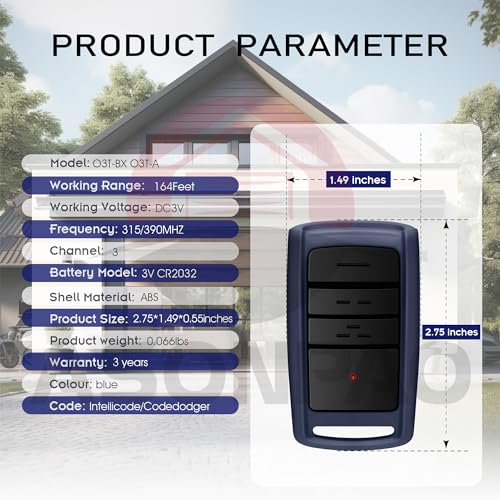 2 X O3T-BX O3T-A Overhead Door Garage Door Opener Remote 3-Year-Warranty