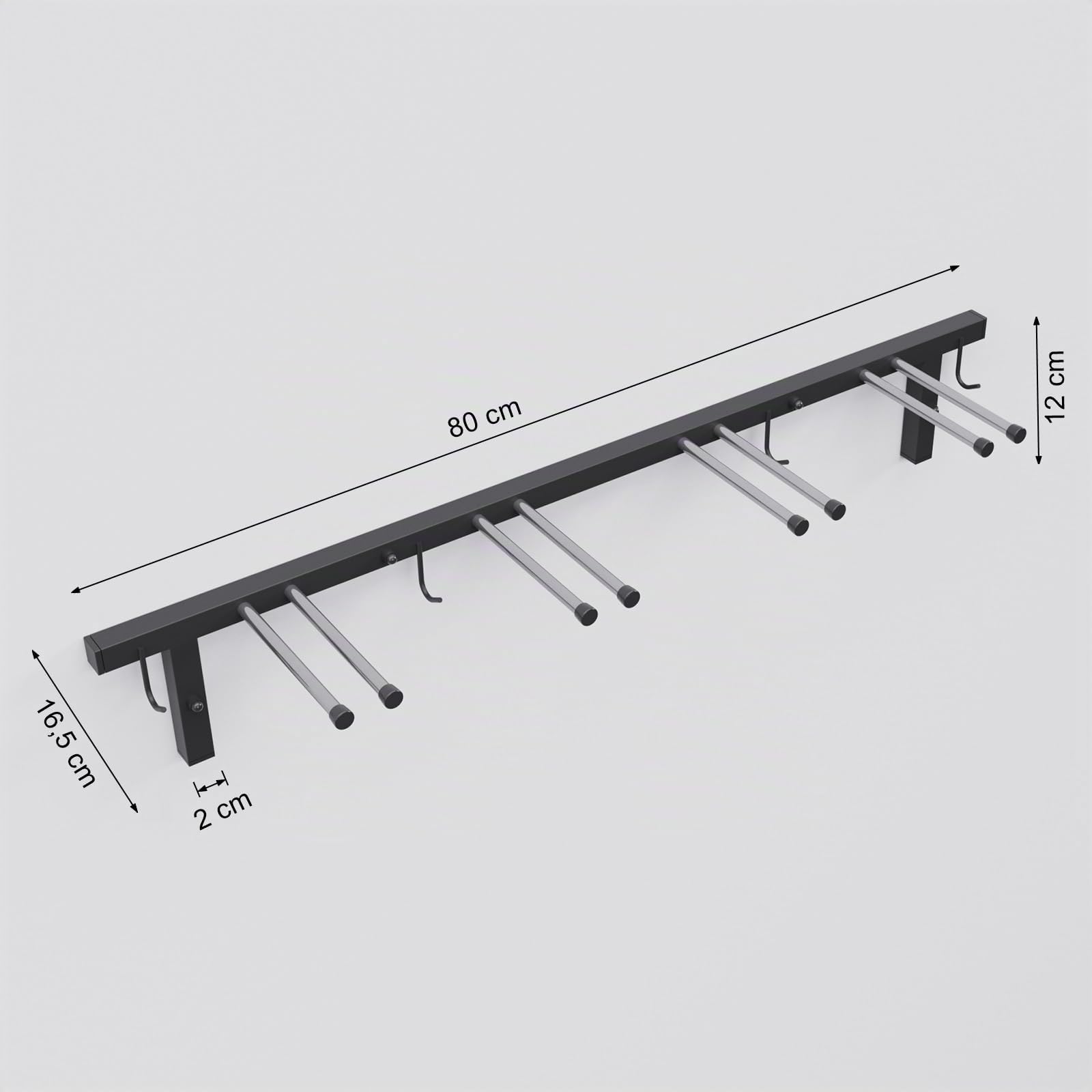 Supporto da sci S3 da parete per 4 paia di bastoncini da sci da 83 cm, per nordic walking trekking, con rivestimento protettivo in gomma per risparmiare spazio